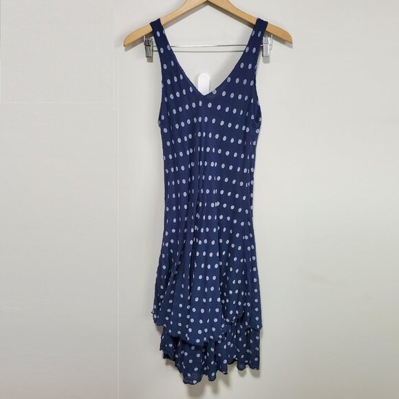BELLA AMORE Linen Blend Summer Dress Polka Dot Layered Blue White Women's Small - Picture 5 of 9